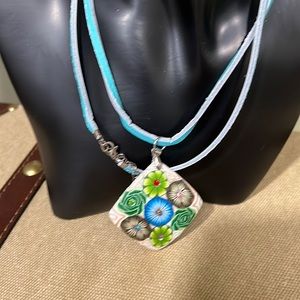 Handcrafted Flower Pendant on Leather Necklace